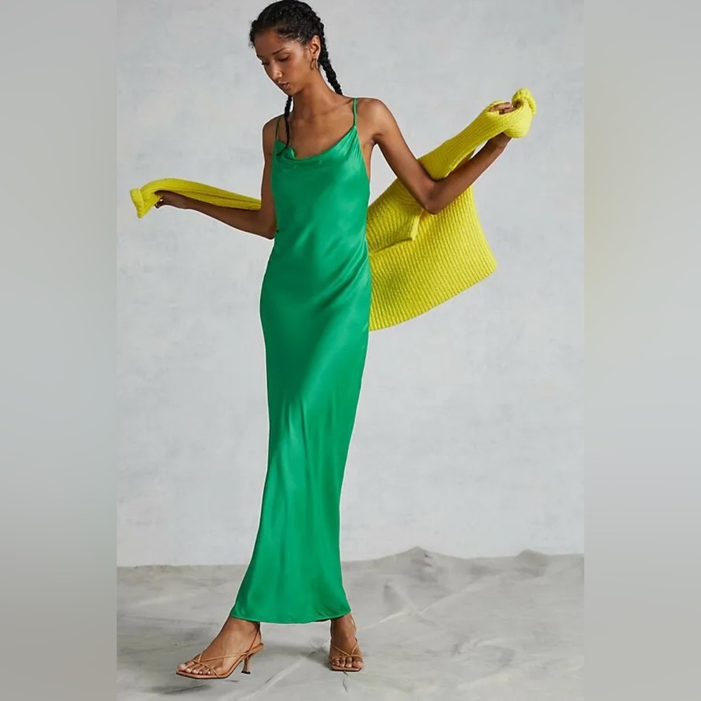 NWT Anthropologie Green Silk Dress